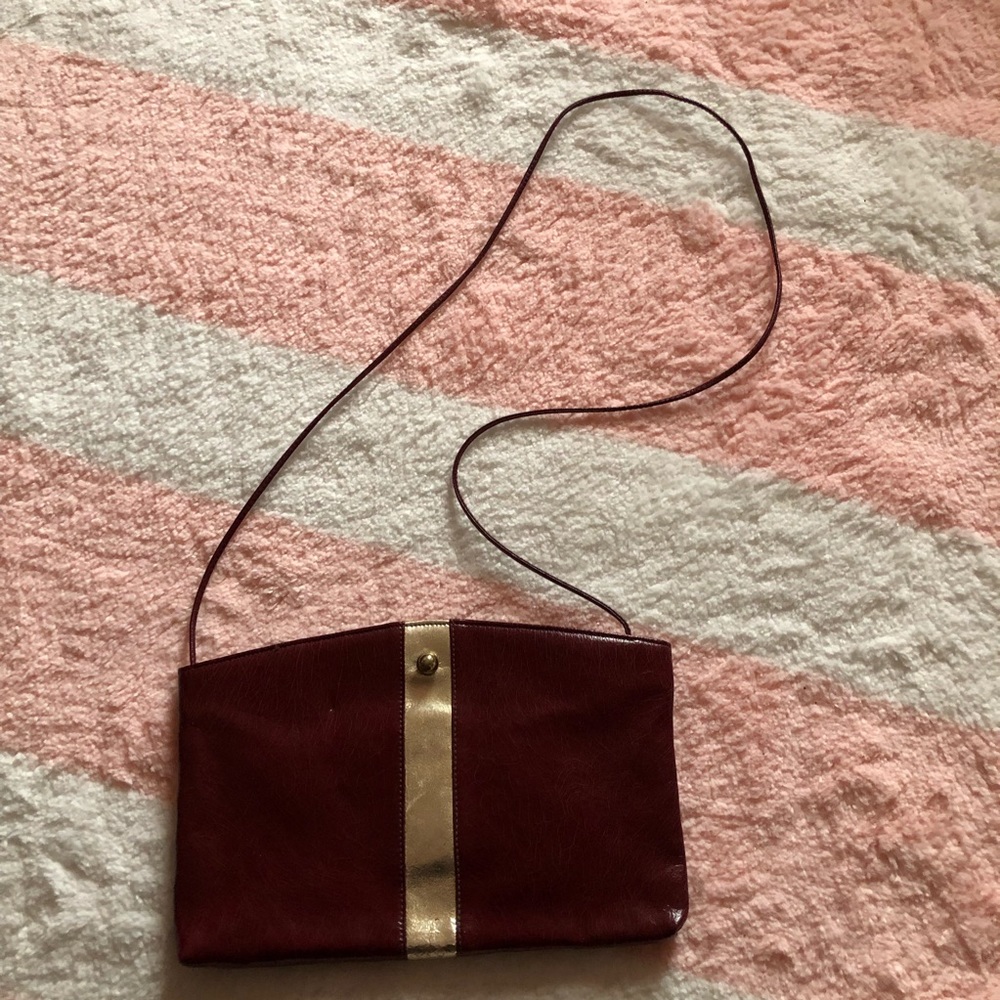 Vintage burgundy and gold crossbody bag